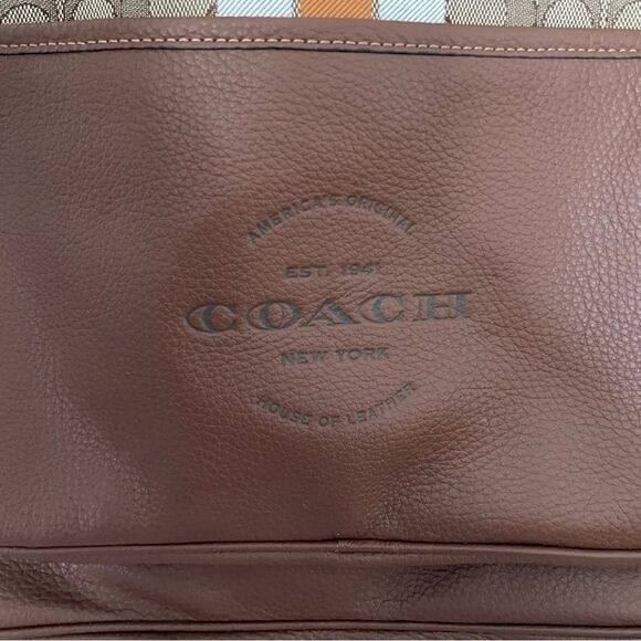 Coach brown leather adjustable stripped logo canvas medium backpack main image 7